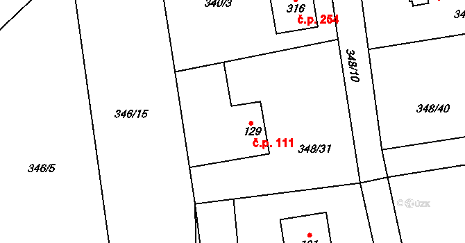 Senohraby 111 na parcele st. 129 v KÚ Senohraby, Katastrální mapa