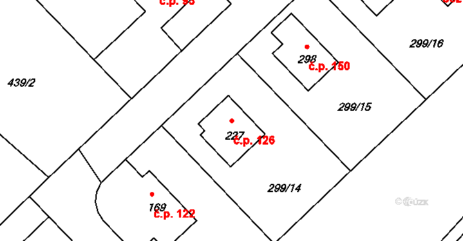 Sudoměřice u Tábora 126 na parcele st. 227 v KÚ Sudoměřice u Tábora, Katastrální mapa