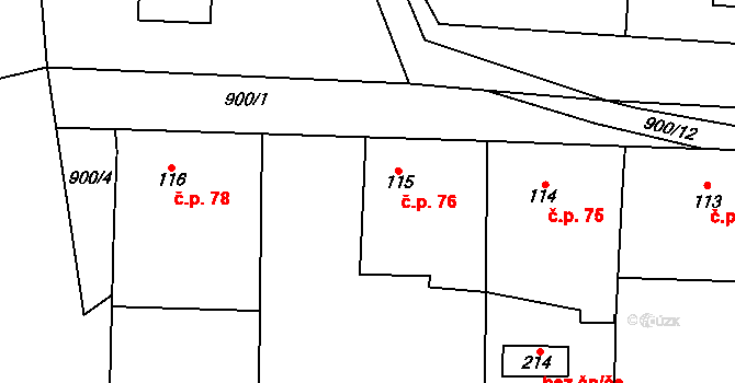 Šárovcova Lhota 76 na parcele st. 115 v KÚ Šárovcova Lhota, Katastrální mapa