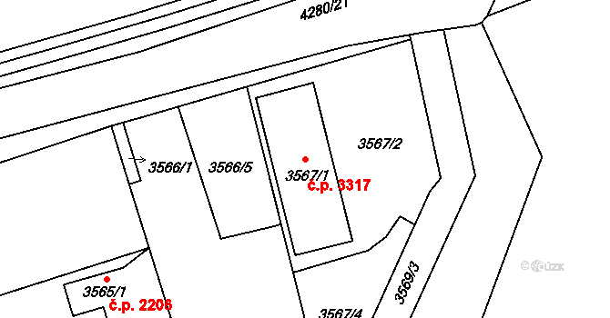 Ústí nad Labem-centrum 3317, Ústí nad Labem na parcele st. 3567/1 v KÚ Ústí nad Labem, Katastrální mapa