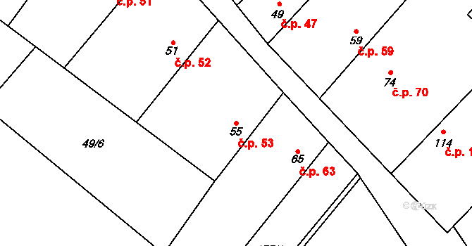 Křečkov 53 na parcele st. 55 v KÚ Křečkov, Katastrální mapa