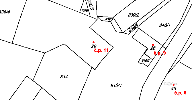 Brtnice 11, Velké Popovice na parcele st. 28 v KÚ Velké Popovice, Katastrální mapa