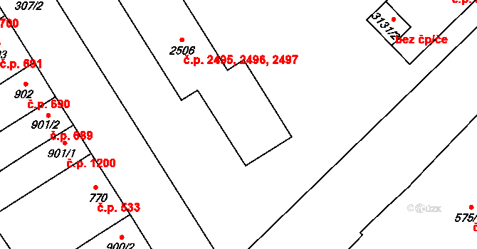 Břeclav 2495,2496,2497 na parcele st. 2506 v KÚ Břeclav, Katastrální mapa