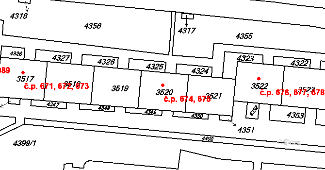 Komín 674,675, Brno na parcele st. 3520 v KÚ Komín, Katastrální mapa