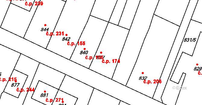 Lipůvka 174 na parcele st. 837 v KÚ Lipůvka, Katastrální mapa