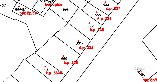 Teplice 334 na parcele st. 559 v KÚ Teplice, Katastrální mapa