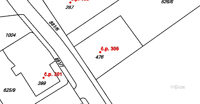Borohrádek 306 na parcele st. 476 v KÚ Borohrádek, Katastrální mapa