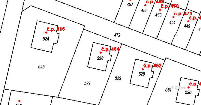Jablůnka 464 na parcele st. 526 v KÚ Jablůnka, Katastrální mapa