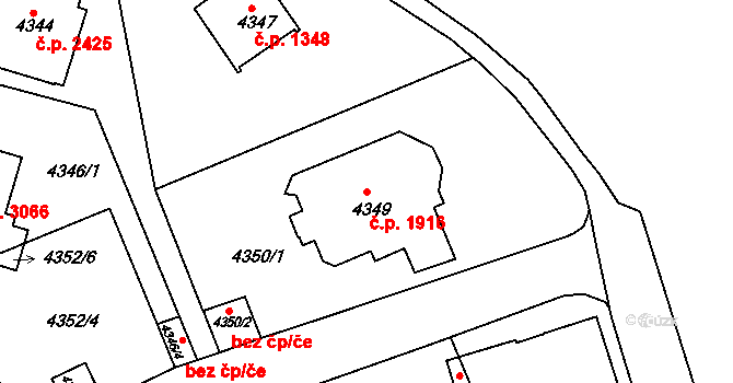 Smíchov 1916, Praha na parcele st. 4349 v KÚ Smíchov, Katastrální mapa