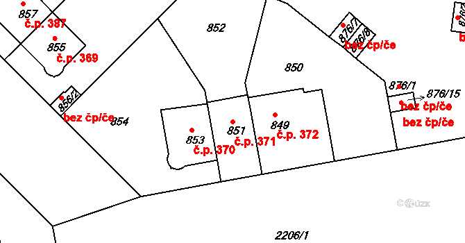 Střešovice 371, Praha na parcele st. 851 v KÚ Střešovice, Katastrální mapa