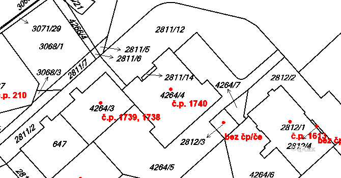 Dejvice 1740, Praha na parcele st. 4264/4 v KÚ Dejvice, Katastrální mapa