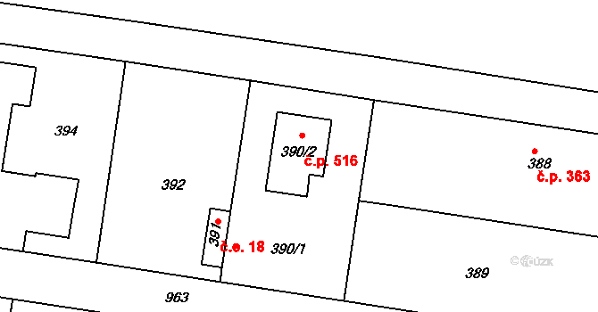 Hostavice 516, Praha na parcele st. 390/2 v KÚ Hostavice, Katastrální mapa