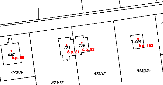 Svinaře 82 na parcele st. 175 v KÚ Svinaře, Katastrální mapa