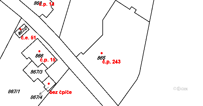 Rumburk 2-Horní Jindřichov 243, Rumburk na parcele st. 865 v KÚ Horní Jindřichov, Katastrální mapa