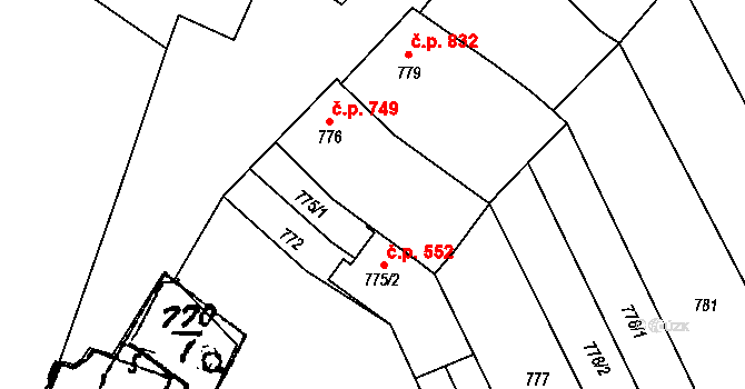 Mutěnice 749 na parcele st. 776 v KÚ Mutěnice, Katastrální mapa