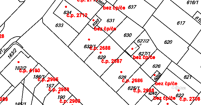 Chomutov 2687 na parcele st. 629 v KÚ Chomutov II, Katastrální mapa