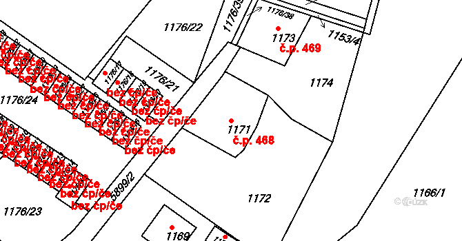 Liberec IV-Perštýn 468, Liberec na parcele st. 1171 v KÚ Liberec, Katastrální mapa