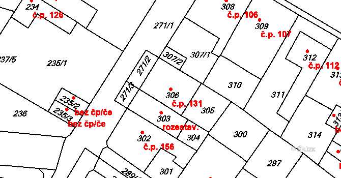 Pražské Předměstí 131, Bílina na parcele st. 306 v KÚ Bílina, Katastrální mapa