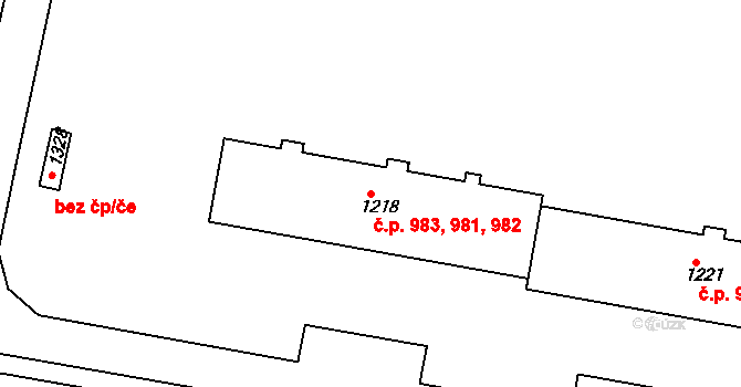 Ivančice 981,982,983 na parcele st. 1218 v KÚ Ivančice, Katastrální mapa