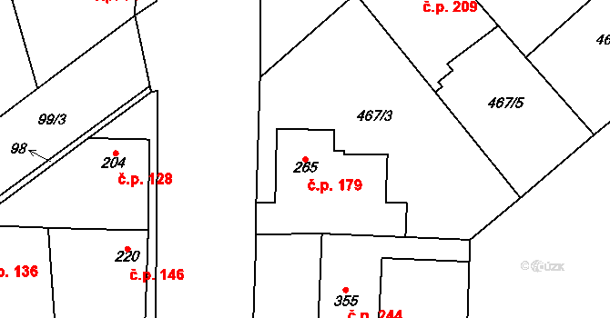 Nová Ves I 179 na parcele st. 265 v KÚ Nová Ves I, Katastrální mapa
