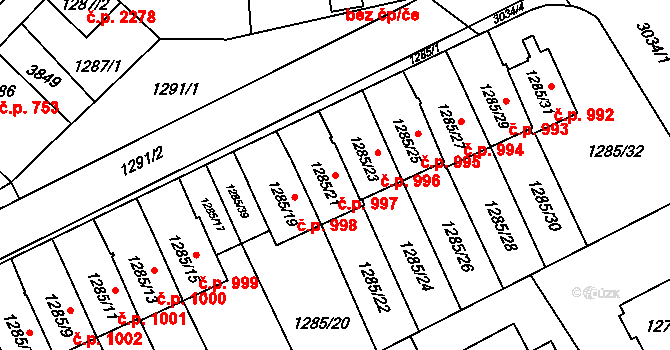 Bolevec 997, Plzeň na parcele st. 1285/21 v KÚ Bolevec, Katastrální mapa