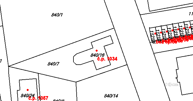 Lhotka 1034, Praha na parcele st. 840/16 v KÚ Lhotka, Katastrální mapa