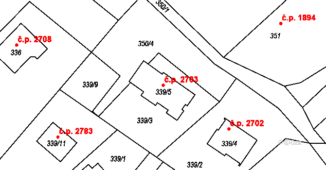 Rožnov pod Radhoštěm 2703 na parcele st. 339/5 v KÚ Tylovice, Katastrální mapa