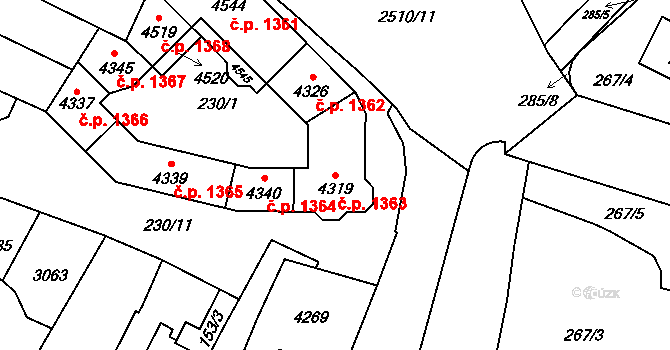 Kyjov 1363 na parcele st. 4319 v KÚ Kyjov, Katastrální mapa