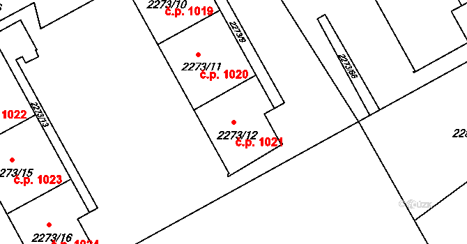 Šluknov 1021 na parcele st. 2273/12 v KÚ Šluknov, Katastrální mapa