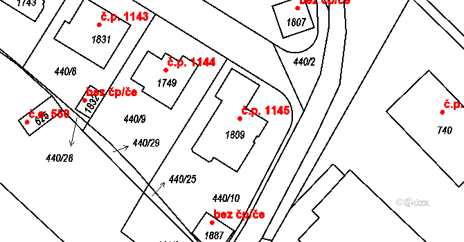 Hluboká nad Vltavou 1145 na parcele st. 1809 v KÚ Hluboká nad Vltavou, Katastrální mapa