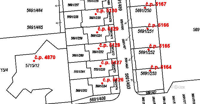 Jihlava 5128 na parcele st. 5691/232 v KÚ Jihlava, Katastrální mapa