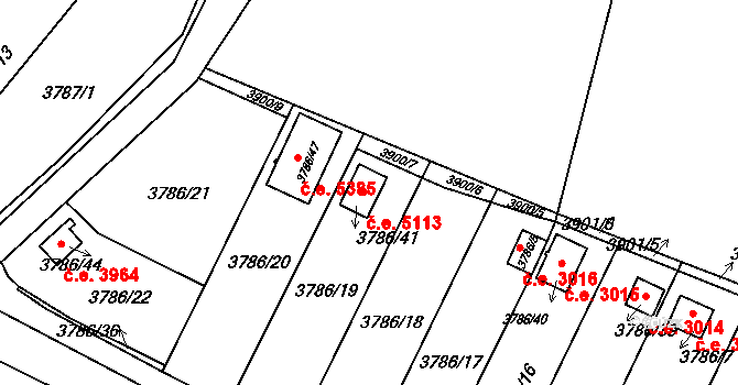 Jihlava 5113 na parcele st. 3786/41 v KÚ Jihlava, Katastrální mapa