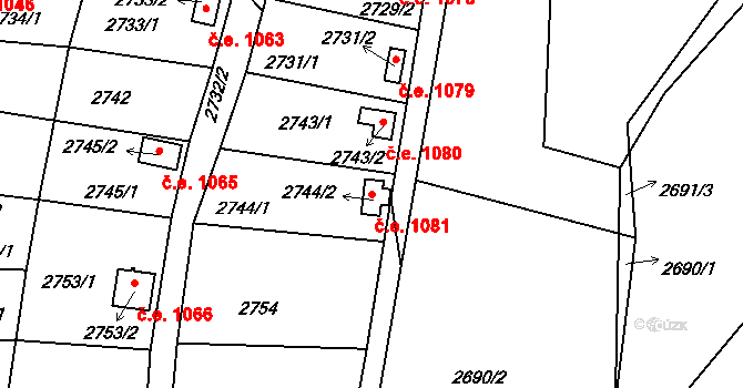 Bystřice nad Pernštejnem 1081 na parcele st. 2744/2 v KÚ Bystřice nad Pernštejnem, Katastrální mapa