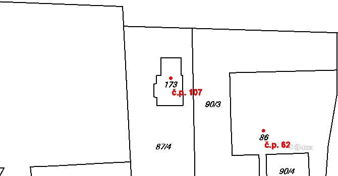 Lupenice 107 na parcele st. 173 v KÚ Lupenice, Katastrální mapa