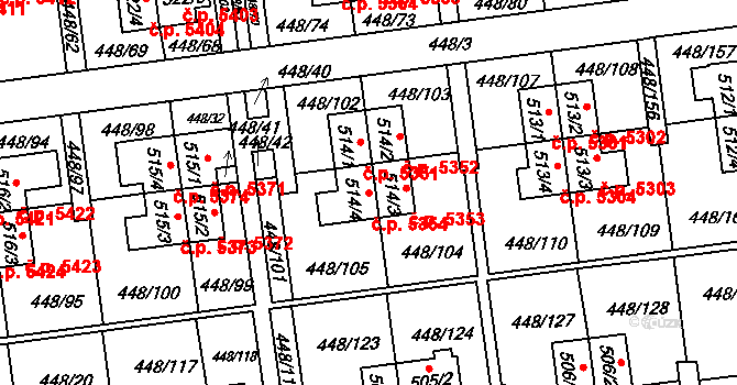 Otrokovice 5354 na parcele st. 514/4 v KÚ Otrokovice, Katastrální mapa