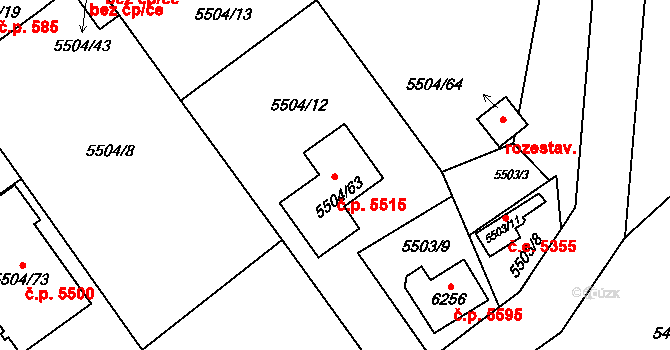 Jihlava 5515 na parcele st. 5504/63 v KÚ Jihlava, Katastrální mapa