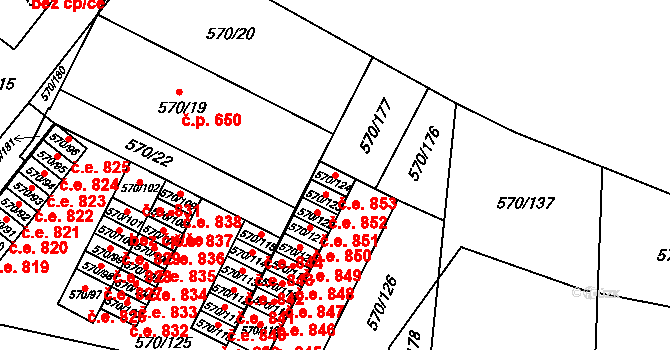 Vyškov-Předměstí 853, Vyškov na parcele st. 570/124 v KÚ Vyškov, Katastrální mapa