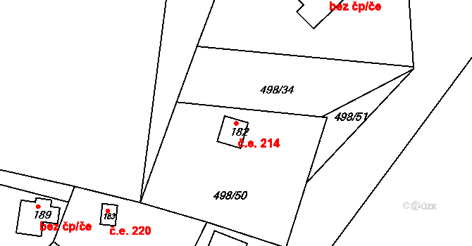 Lukoveček 214 na parcele st. 182 v KÚ Lukoveček, Katastrální mapa