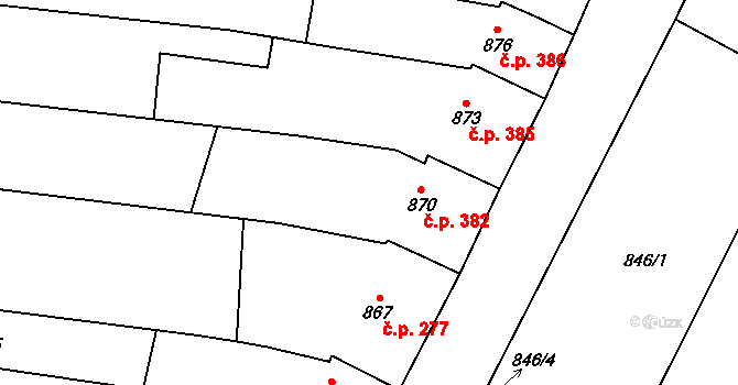 Spytihněv 382 na parcele st. 870 v KÚ Spytihněv, Katastrální mapa