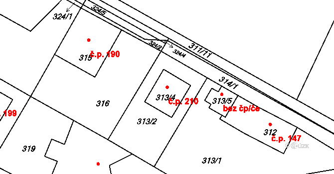 Děhylov 210 na parcele st. 313/4 v KÚ Děhylov, Katastrální mapa