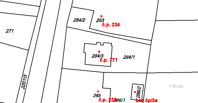 Kobeřice 771 na parcele st. 284/3 v KÚ Kobeřice ve Slezsku, Katastrální mapa