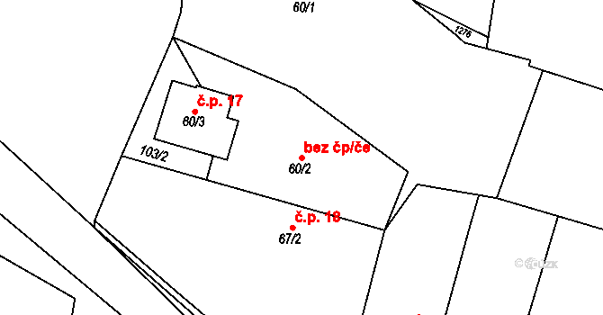 Běchary 45957754 na parcele st. 60/2 v KÚ Běchary, Katastrální mapa