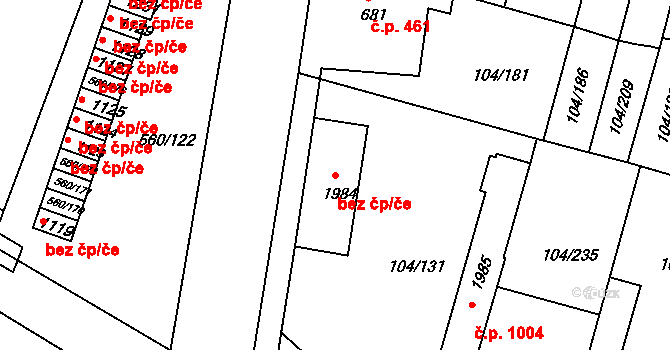 Třebíč 49035754 na parcele st. 1984 v KÚ Podklášteří, Katastrální mapa