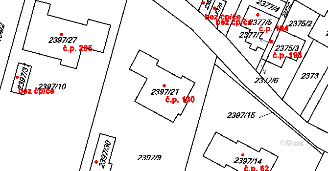 Kunovice 130 na parcele st. 2397/21 v KÚ Kunovice u Uherského Hradiště, Katastrální mapa