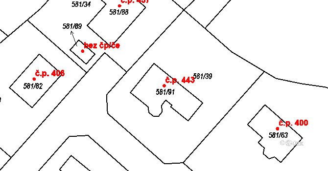 Chotíkov 443 na parcele st. 581/91 v KÚ Chotíkov, Katastrální mapa