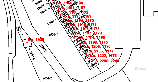 Český Těšín 1174,1198 na parcele st. 2854/6 v KÚ Český Těšín, Katastrální mapa