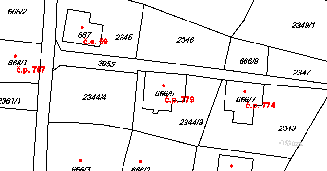 Krásná Lípa 779 na parcele st. 666/5 v KÚ Krásná Lípa, Katastrální mapa