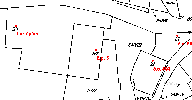 Kvasejovice 5, Přehořov na parcele st. 5/2 v KÚ Kvasejovice u Soběslavi, Katastrální mapa