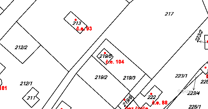 Lhota 104, Plzeň na parcele st. 219/5 v KÚ Lhota u Dobřan, Katastrální mapa