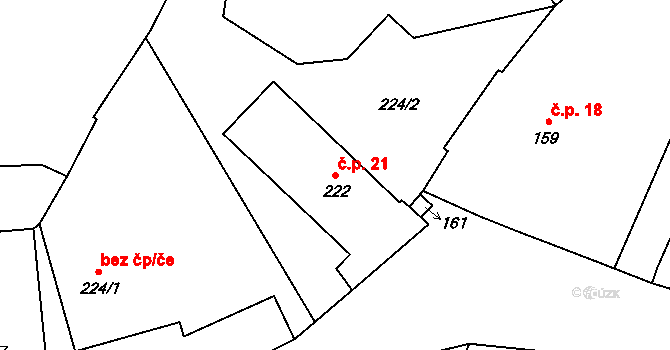 Černčice 21 na parcele st. 222 v KÚ Černčice, Katastrální mapa